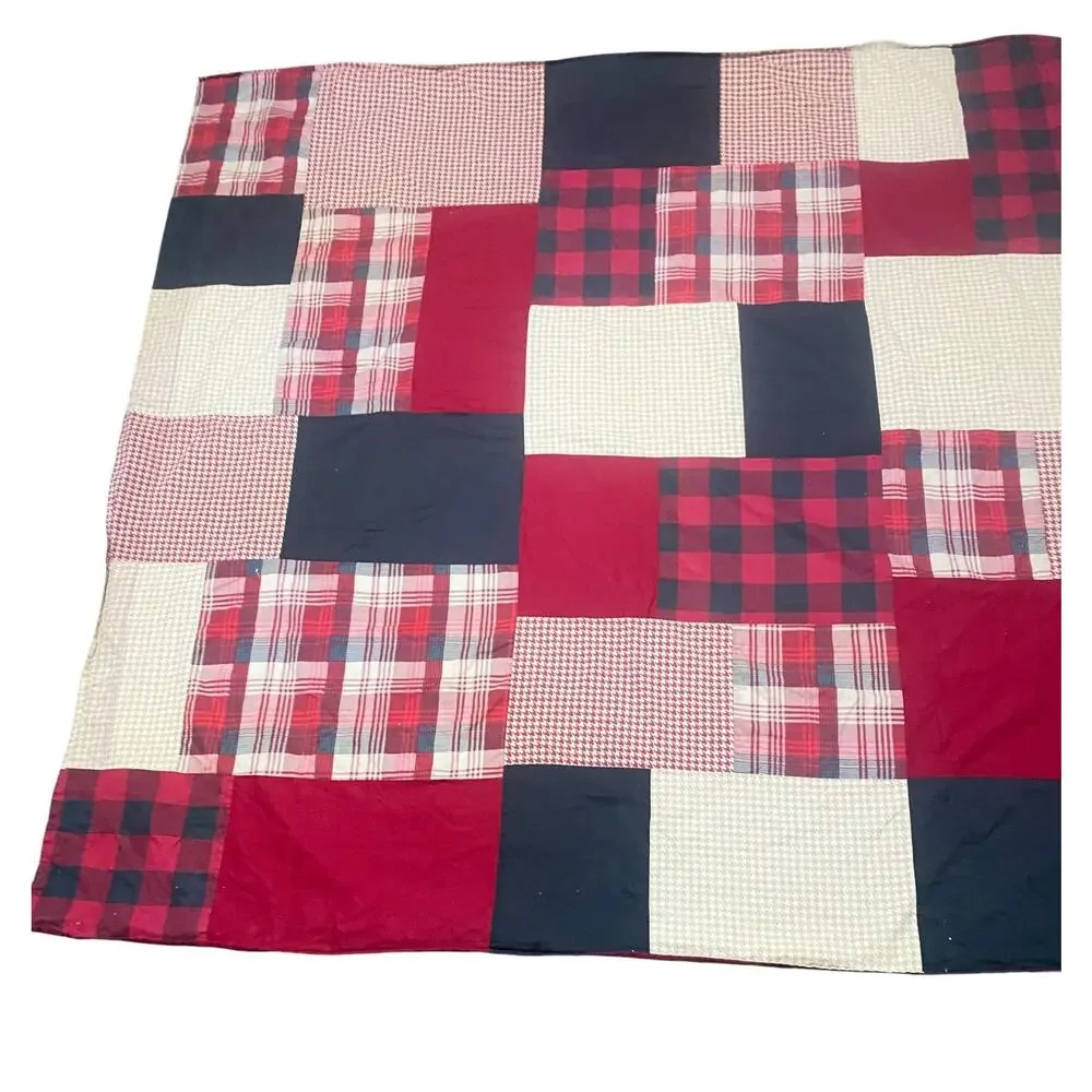 Woolrich Shower Curtain Patchwork Red Black & White Fabric Cotton 68x68 Lot of 2